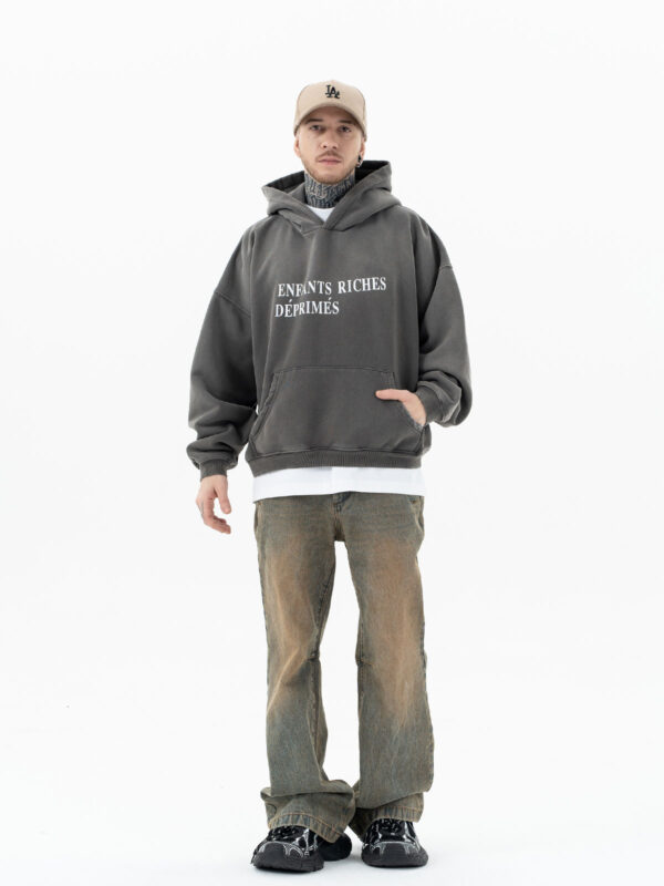 ERD Washed Boxy Logo Hoodie - Dark Grey - Hình ảnh 3