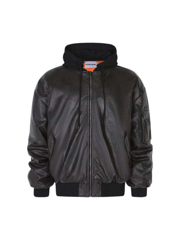 ME Leather Bomber Jacket With Hood