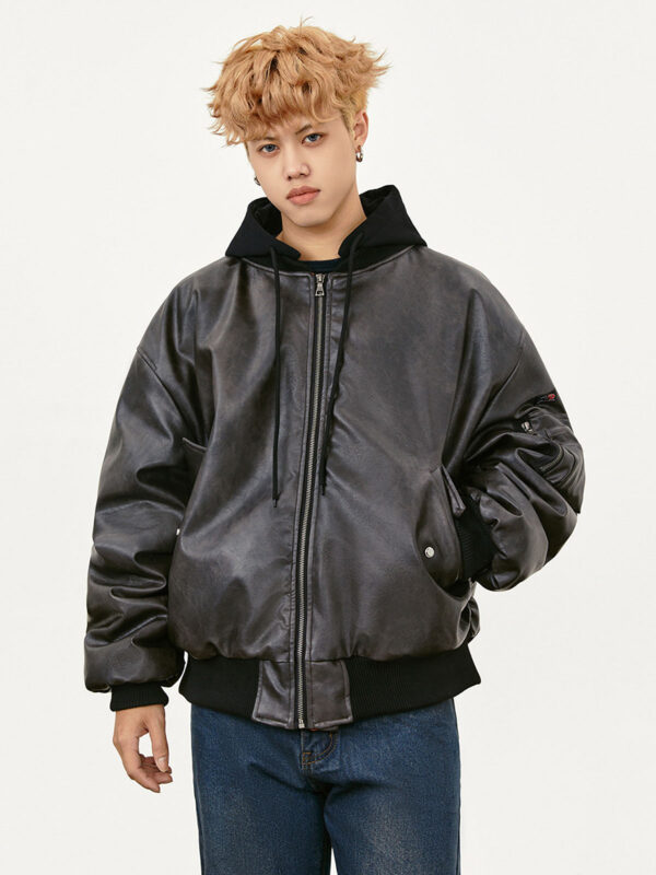 ME Leather Bomber Jacket With Hood - Hình ảnh 5