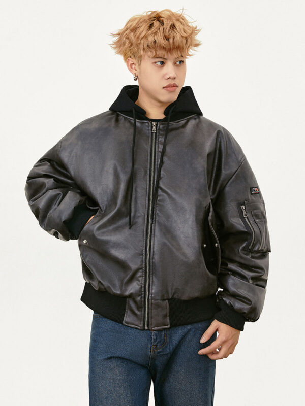 ME Leather Bomber Jacket With Hood - Hình ảnh 6