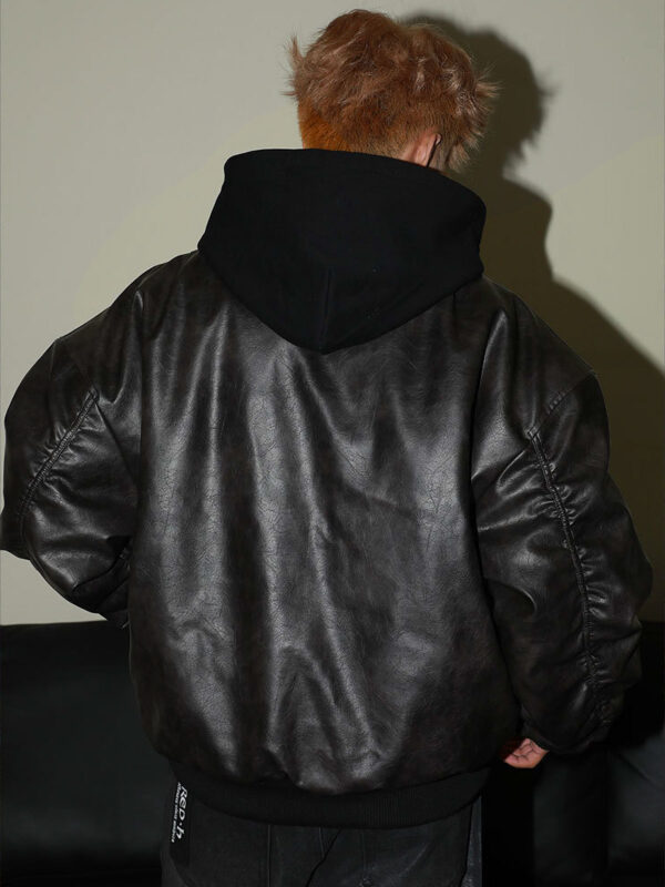 ME Leather Bomber Jacket With Hood - Hình ảnh 7