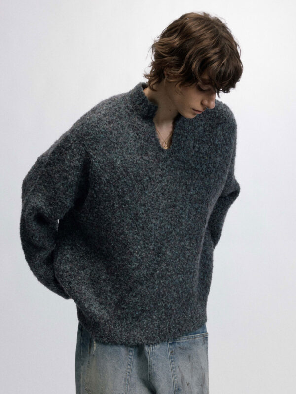 OVDY Knit Mixed Sweater - Dark Grey - Hình ảnh 4