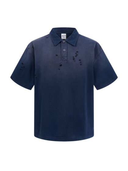 ARTIE Ripped Washed Polo - Navy