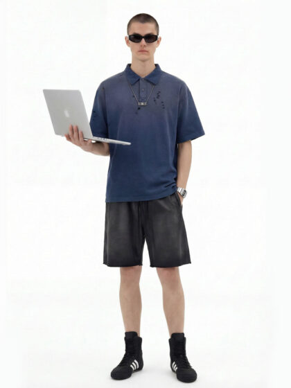 Alternative view of ARTIE Ripped Washed Polo - Navy