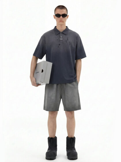 Alternative view of ARTIE Ripped Washed Polo - Dark Grey