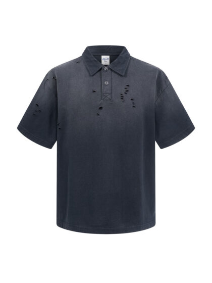 ARTIE Ripped Washed Polo - Dark Grey