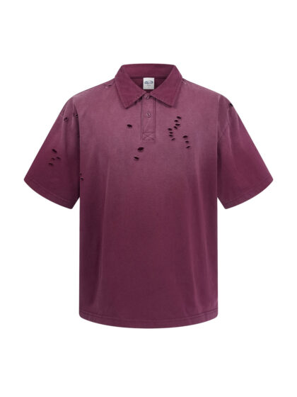 ARTIE Ripped Washed Polo - Rio Red