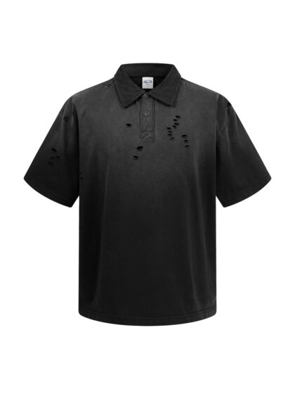 ARTIE Ripped Washed Polo - Black