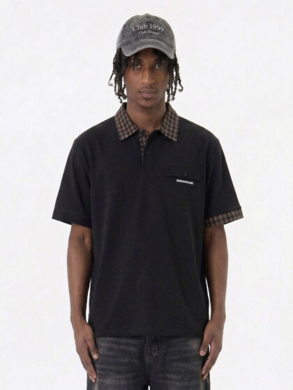 Alternative view of SAB Mixed Collar Polo - Black