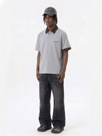 Alternative view of SAB Mixed Collar Polo - Light Grey